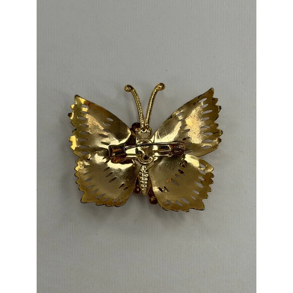 Chicos Teal Enamel Lizard Rhinestone Brooch & Gold Tone Rose Butterfly Pin Set